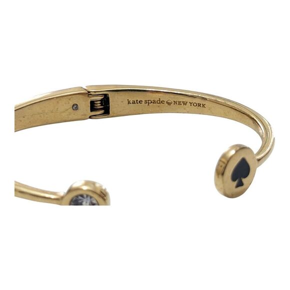 Kate Spade Bracelet Spot The Spade‎ Hinge Cuff Black Logo Gold Tone - Picture 3 of 4